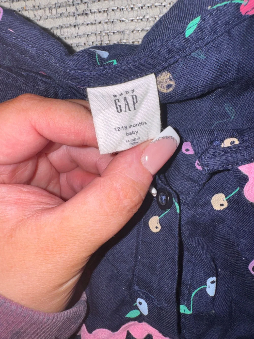 GAP Navy Cherry-Print Dress with Pink Trim